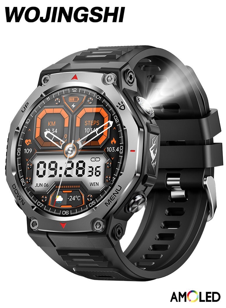 WOJINGSHI KT85 Men's Sports Smart Watch, Brand from Shenzhen, China. Featured with ultra HD AMOLED display and IPX8-5ATM waterproof grade. It supports heart rate monitoring, blood oxygen monitoring, sleep monitoring and Bluetooth calling. Built-in more than 100 sports modes, suitable for running, cycling, skiing and various sports scenarios. Compatible with Android and iOS systems, color: Black
